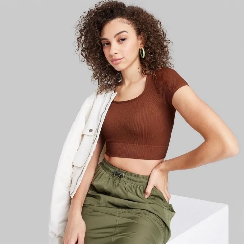 2 Tops $8 Wild Fable Brown Ribbed Crop Top